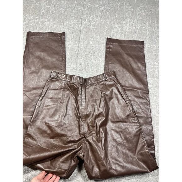 Vintage Avanti Brown Leather High Rise Slim Pants Womens 8 Made In Korea - Picture 7 of 8